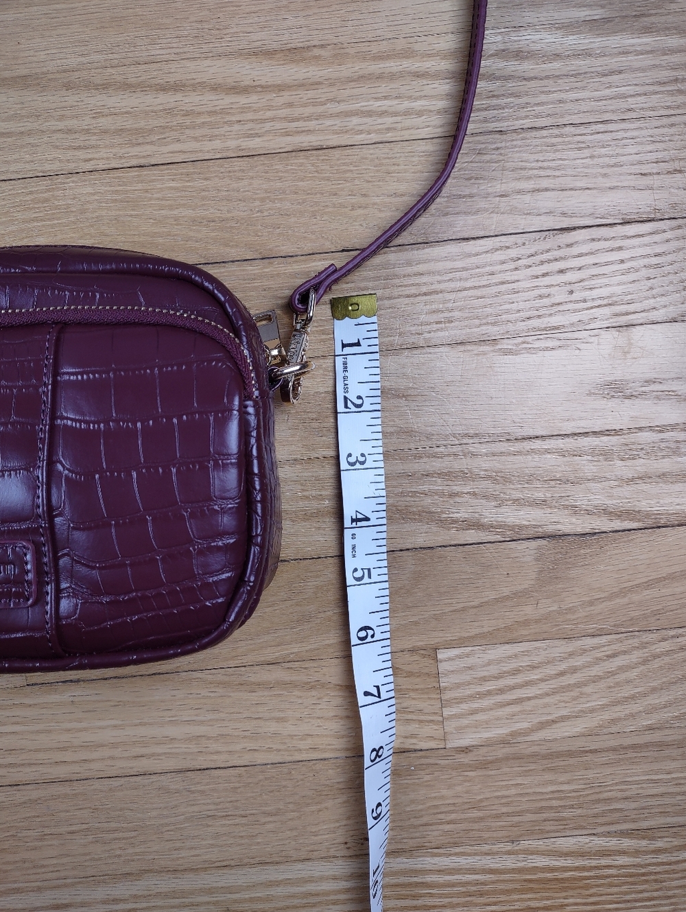 Pom Pom London Burgundy Croc-Embossed Crossbody Bag - Picture 8 of 8